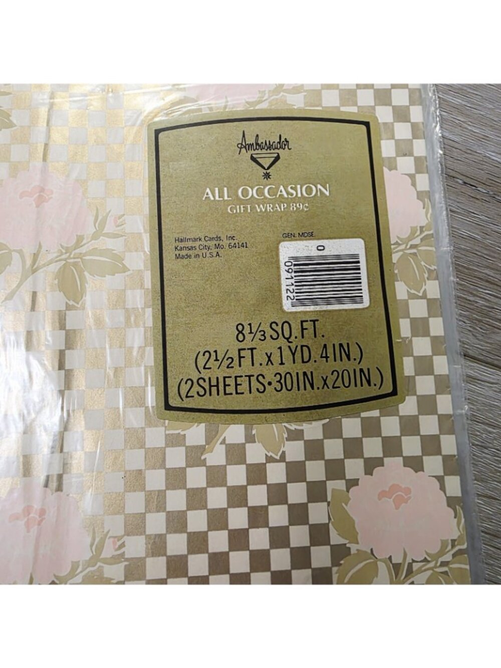 3 Hallmark Gold Checkered Background Pink Roses Gift Wrapping Scrapbook Crafting - Picture 4 of 4